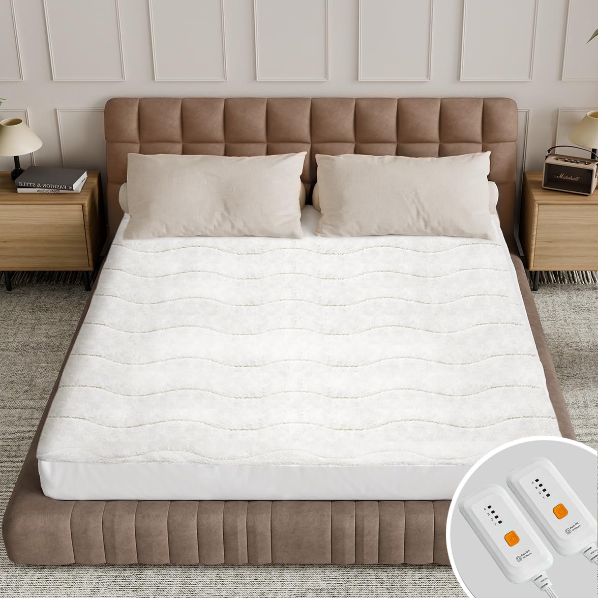 Templewet Heated Mattress Pad King Size - Dual Control Electric Mattress Pad With 4 Heat Settings & 10 Hour Auto Off,Bed Warmer